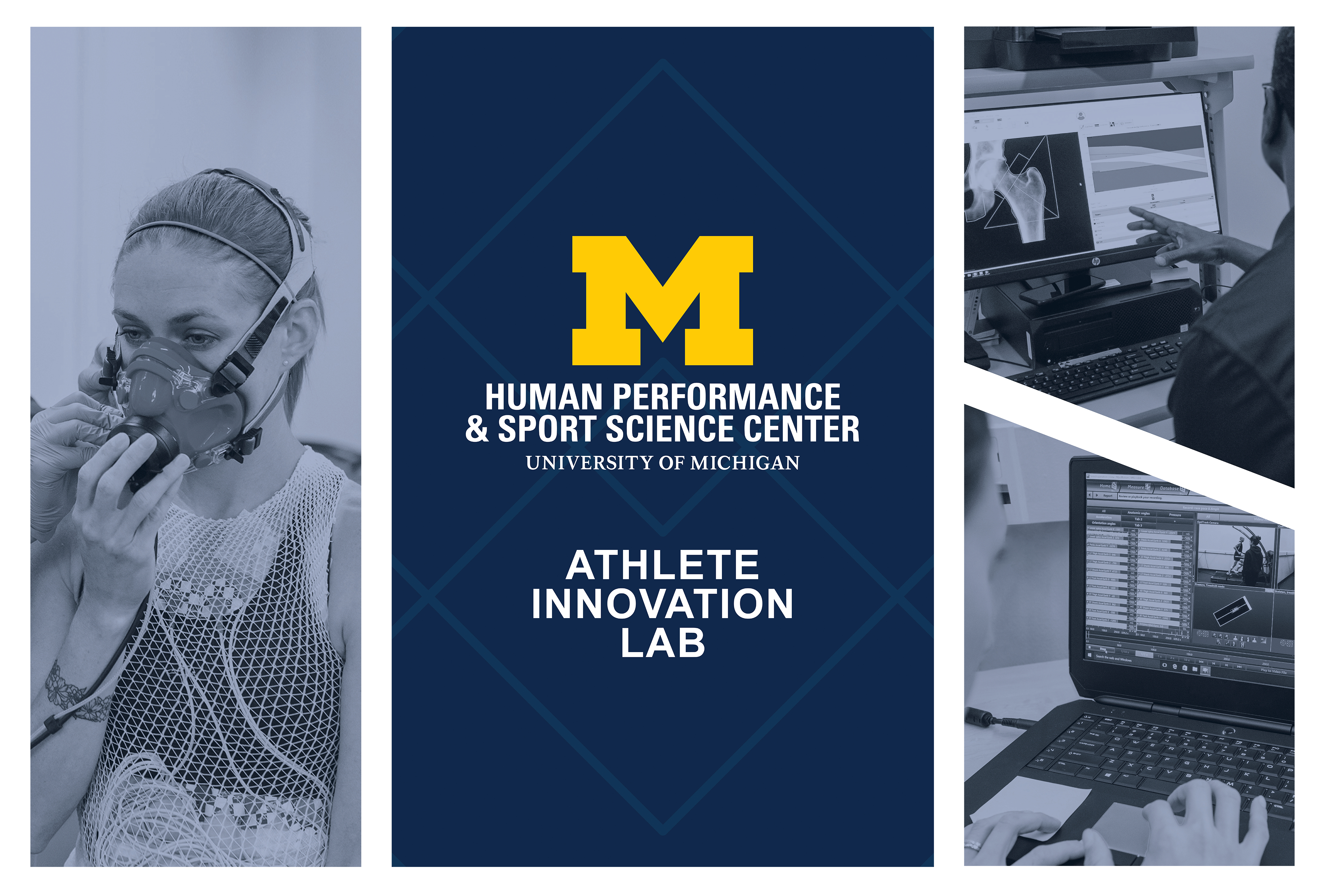 HPSSC Athlete Innovation Lab Window with Logo and Lab Assessment Images